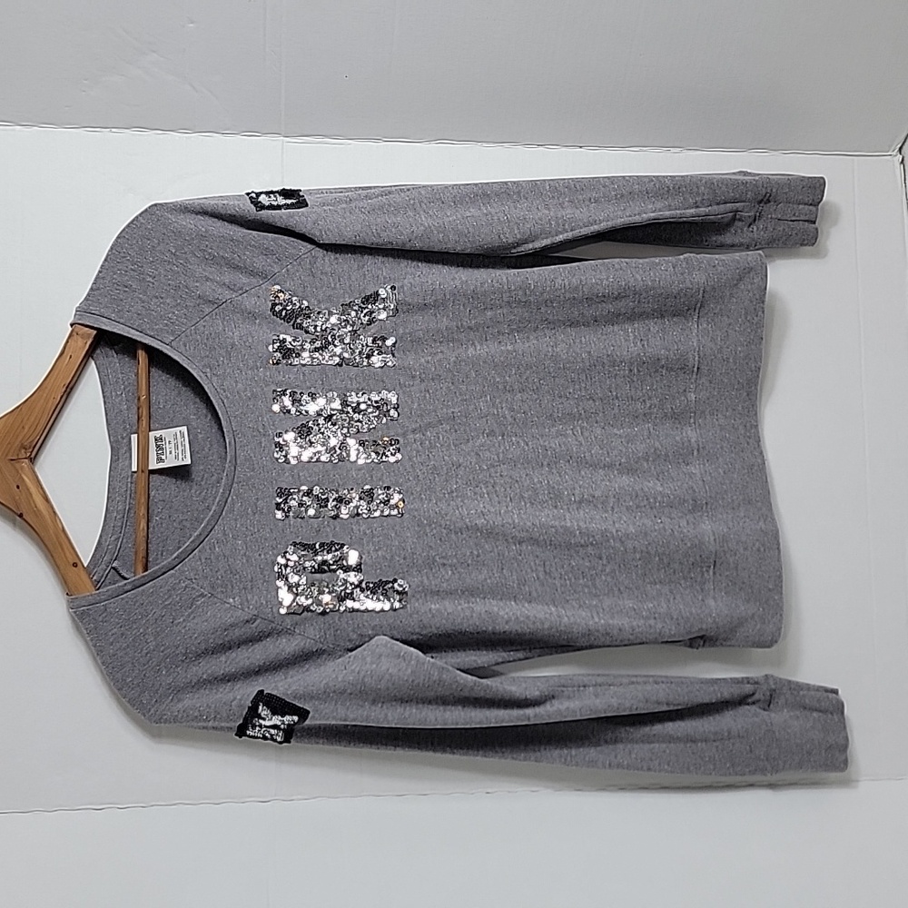 PINK Victoria's Secret Women's Gray W/ Silver & Black Sequins Top, XS